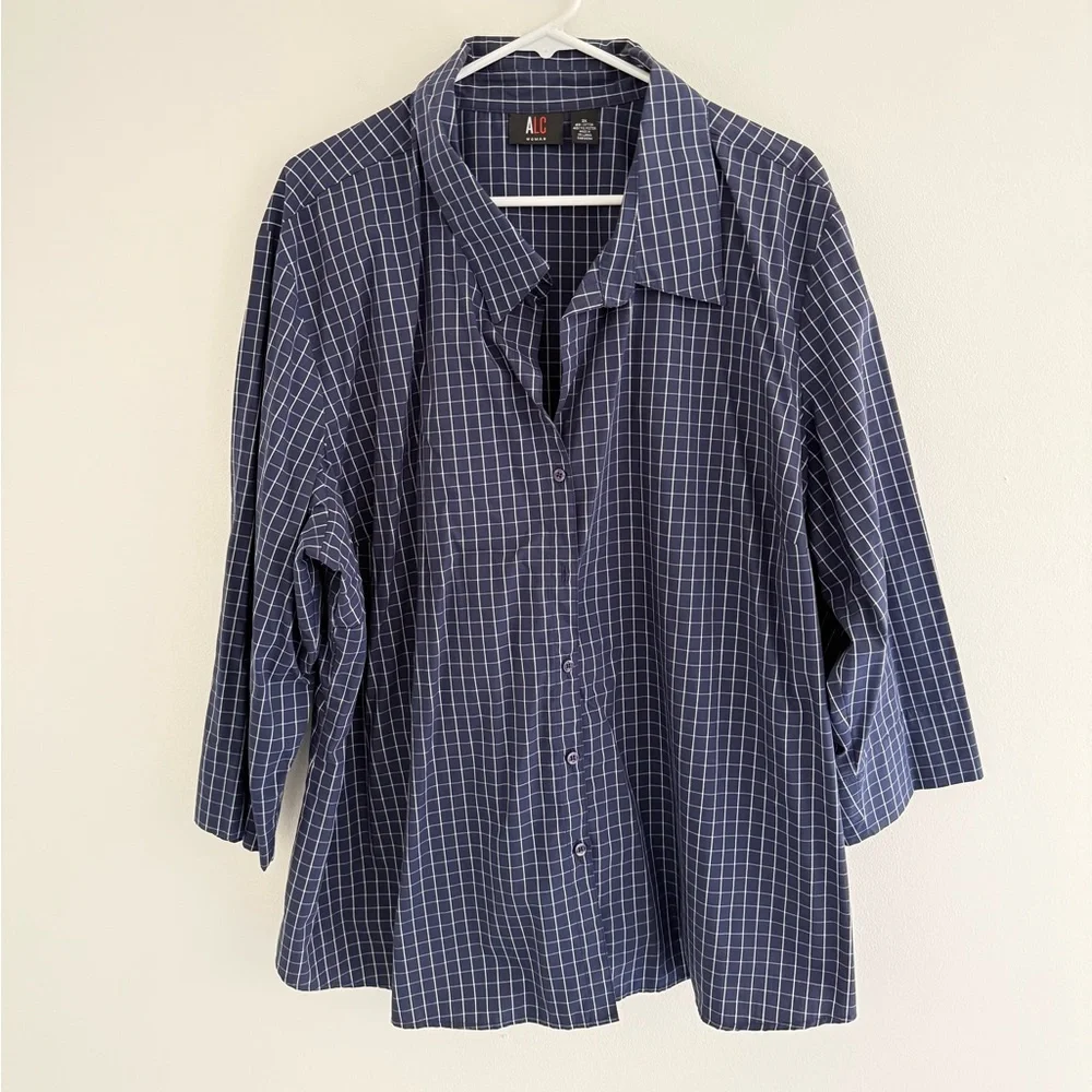 ALC Blue Windowpane Long Sleeve Button Down 3XL